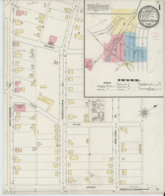 Sanborn Fire Insurance Map from Roaring Spring, Blair County, Pennsylvania (1894), Sheet #0001 - Historic Sanborn Fire Insurance Map Print, vintage old map wall art, antique decor, genealogy gift, Pennsylvania Pennsylvania map