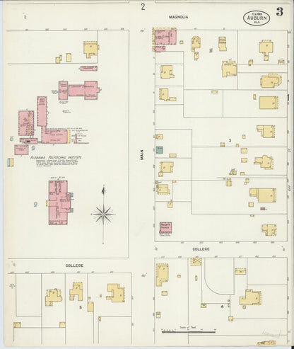 Sanborn Fire Insurance Map from Auburn, Lee County, Alabama (1903), Sheet #0003 - Complete Map Set gallery image, historic Sanborn map, vintage wall art, Alabama Alabama
