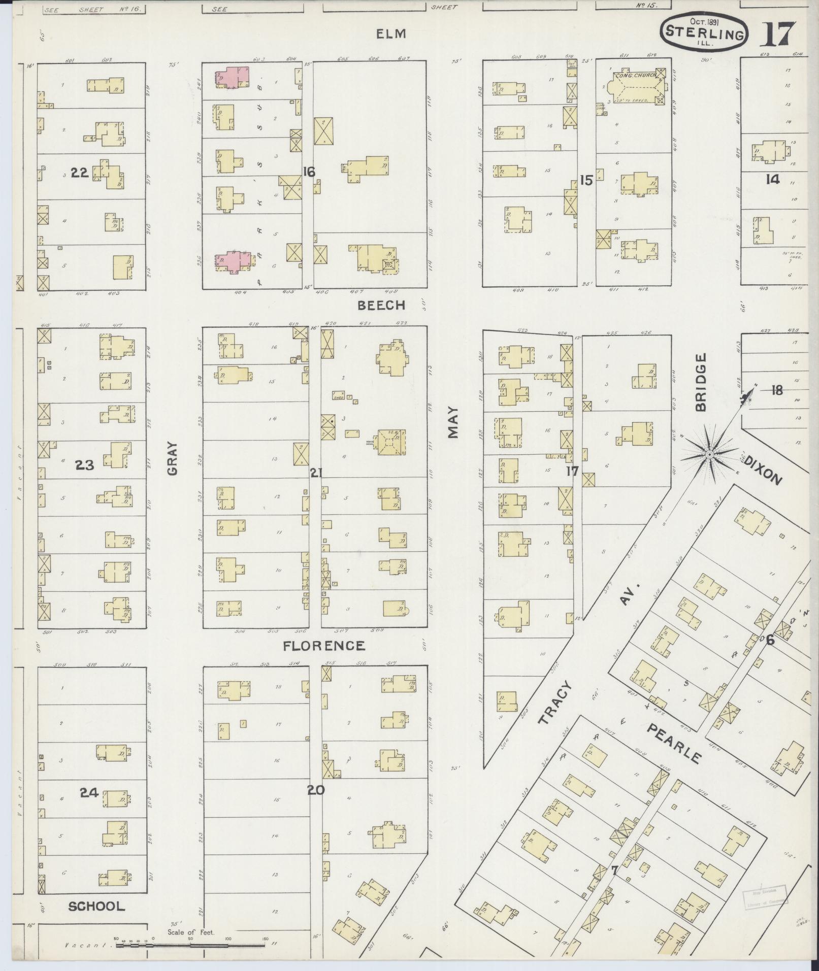 Sanborn Fire Insurance Map from Sterling, Whiteside County, Illinois (1891), Sheet #0017 - Complete Map Set gallery image, historic Sanborn map, vintage wall art, Illinois Illinois