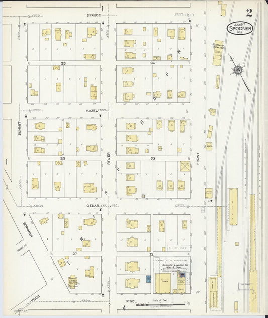 Sanborn Fire Insurance Map from Spooner, Washburn County, Wisconsin (1917), Sheet #0002 - Historic Sanborn Fire Insurance Map Print, vintage old map wall art, antique decor, genealogy gift, Wisconsin Wisconsin map