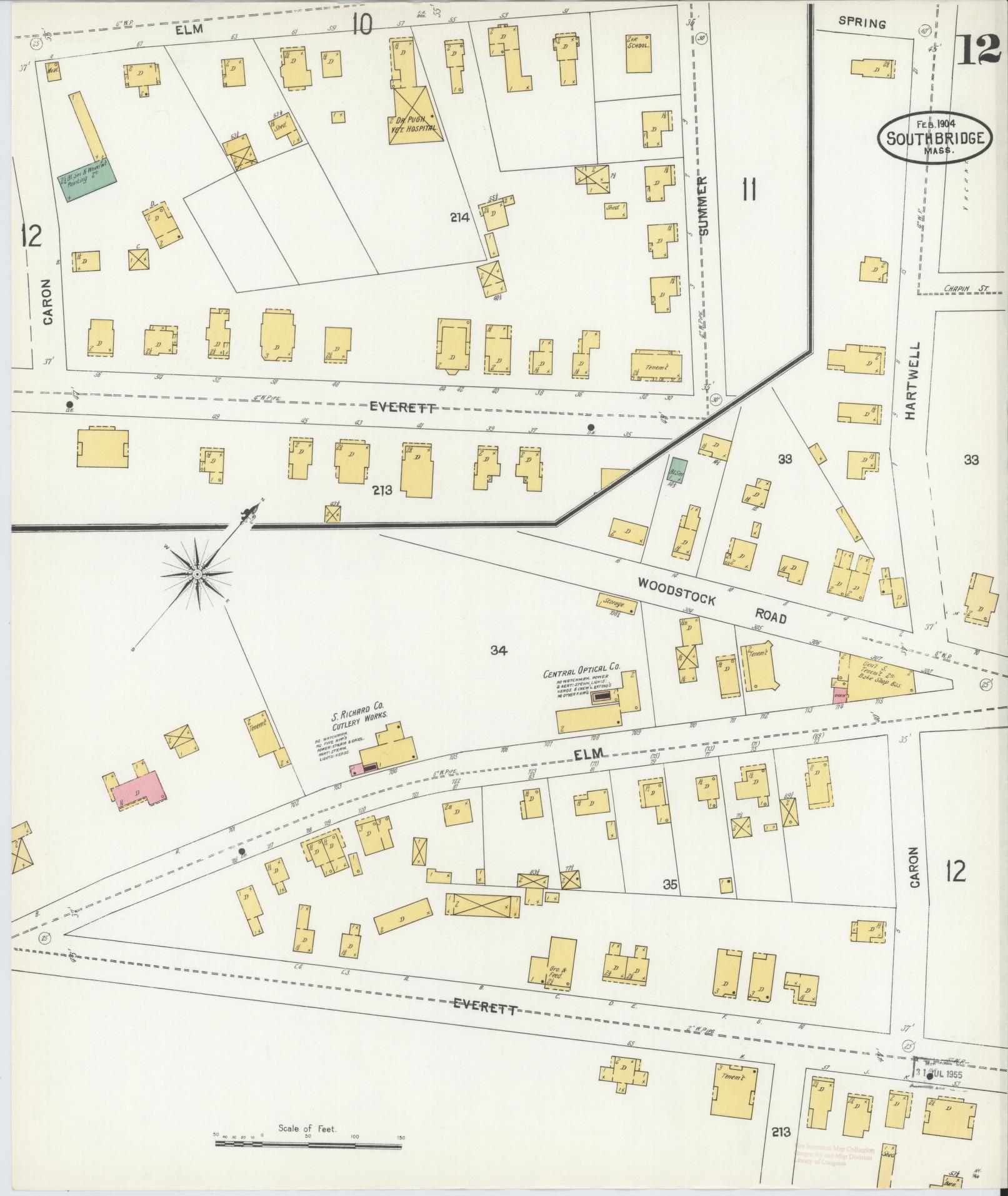 Sanborn Fire Insurance Map from Southbridge, Worcester County, Massachusetts (1904), Sheet #0012 - Historic Sanborn Fire Insurance Map Print, vintage old map wall art, antique decor, genealogy gift, Massachusetts Massachusetts map