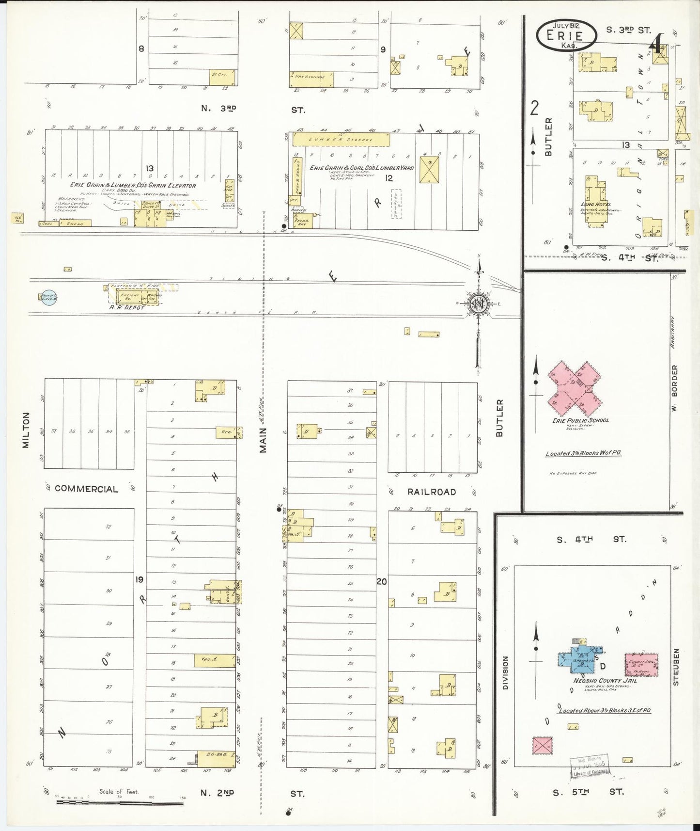 Sanborn Fire Insurance Map from Erie, Neosho County, Kansas (1912), Sheet #0004 - Complete Map Set gallery image, historic Sanborn map, vintage wall art, Kansas Kansas