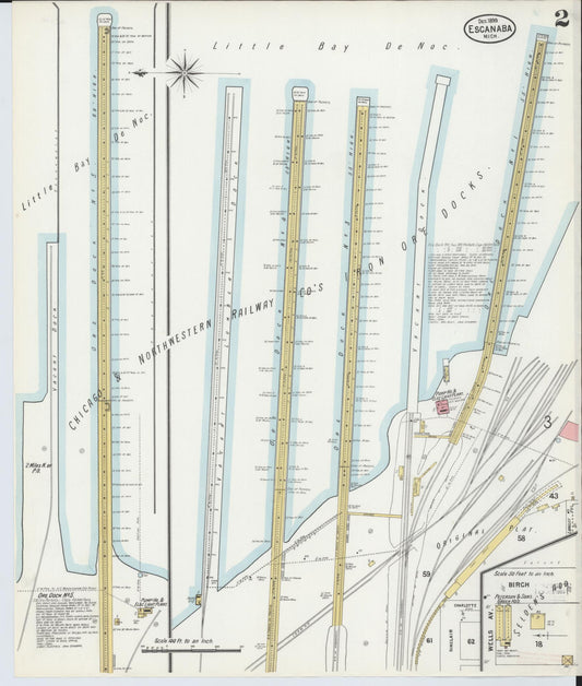 Sanborn Fire Insurance Map from Escanaba, Delta County, Michigan (1899), Sheet #0002 - Historic Sanborn Fire Insurance Map Print, vintage old map wall art, antique decor, genealogy gift, Michigan Michigan map