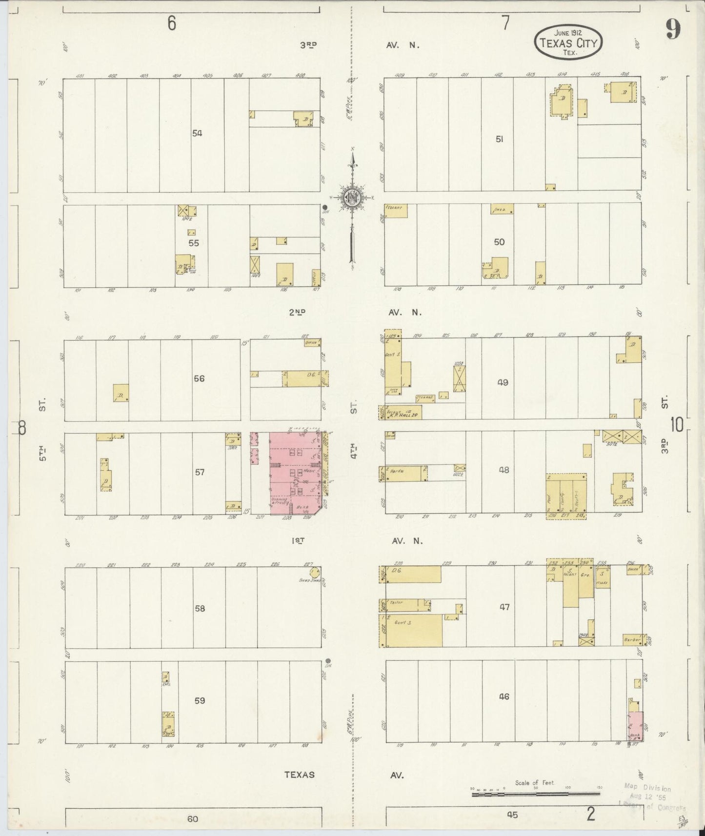 Sanborn Fire Insurance Map from Texas City, Galveston County, Texas (1912), Sheet #0009 - Complete Map Set gallery image, historic Sanborn map, vintage wall art, Texas Texas