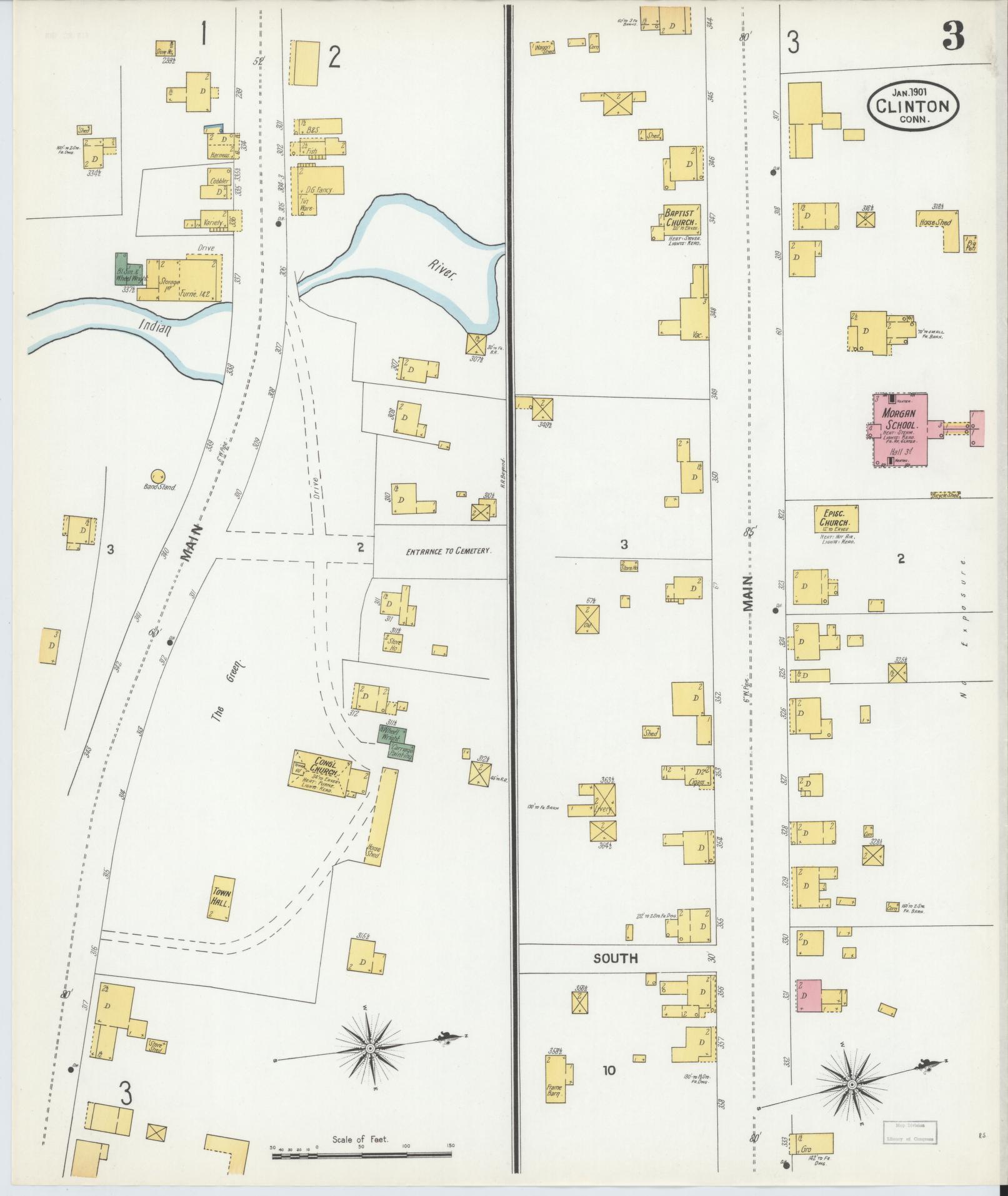 Sanborn Fire Insurance Map from Clinton, Middlesex County, Connecticut (1901), Sheet #0003 - Complete Map Set gallery image, historic Sanborn map, vintage wall art, Connecticut Connecticut