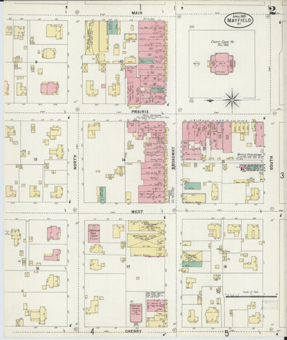 Sanborn Fire Insurance Map from Mayfield, Graves County, Kentucky (1897), Sheet #0002 - Complete Map Set gallery image, historic Sanborn map, vintage wall art, Kentucky Kentucky