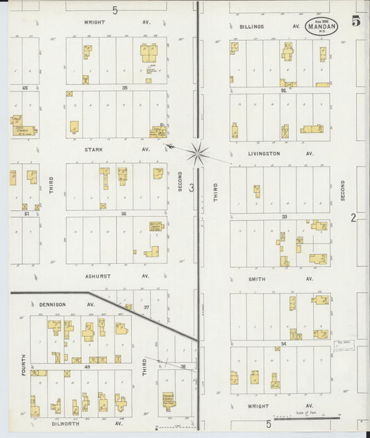 Sanborn Fire Insurance Map from Mandan, Morton County, North Dakota (1898), Sheet #0005 - Historic Sanborn Fire Insurance Map Print, vintage old map wall art, antique decor, genealogy gift, North Dakota North Dakota map