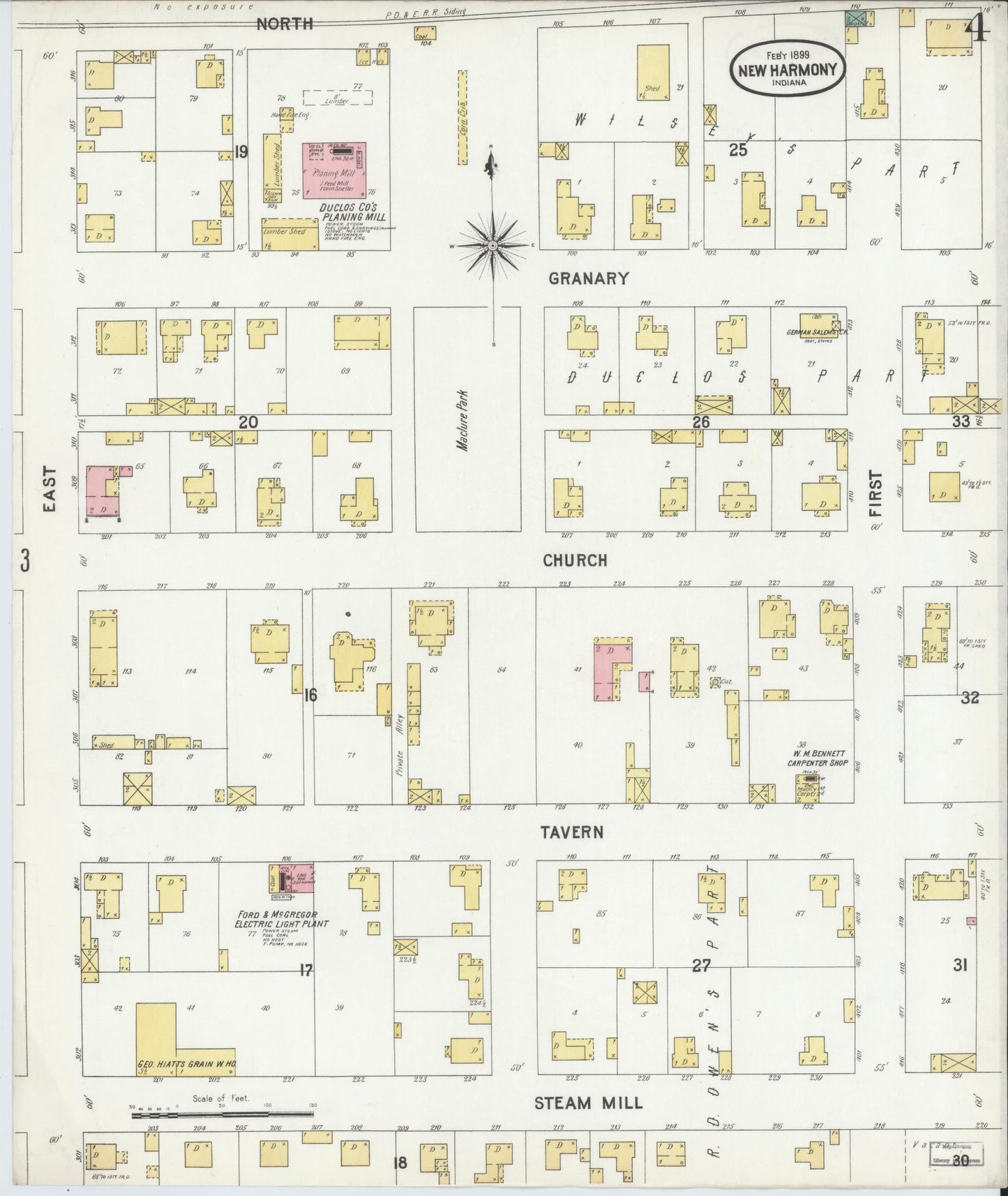 Sanborn Fire Insurance Map from New Harmony, Posey County, Indiana (1899), Sheet #0004 - Complete Map Set gallery image, historic Sanborn map, vintage wall art, Indiana Indiana