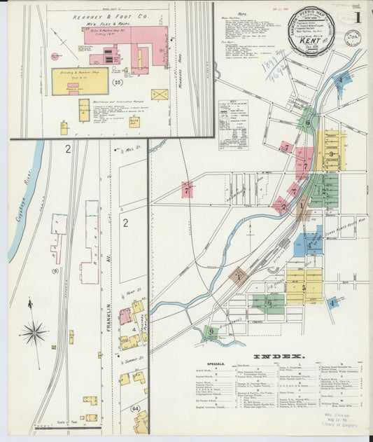 Sanborn Fire Insurance Map from Kent, Portage County, Ohio (1898), Sheet #0001 - Complete Map Set gallery image, historic Sanborn map, vintage wall art, Ohio Ohio
