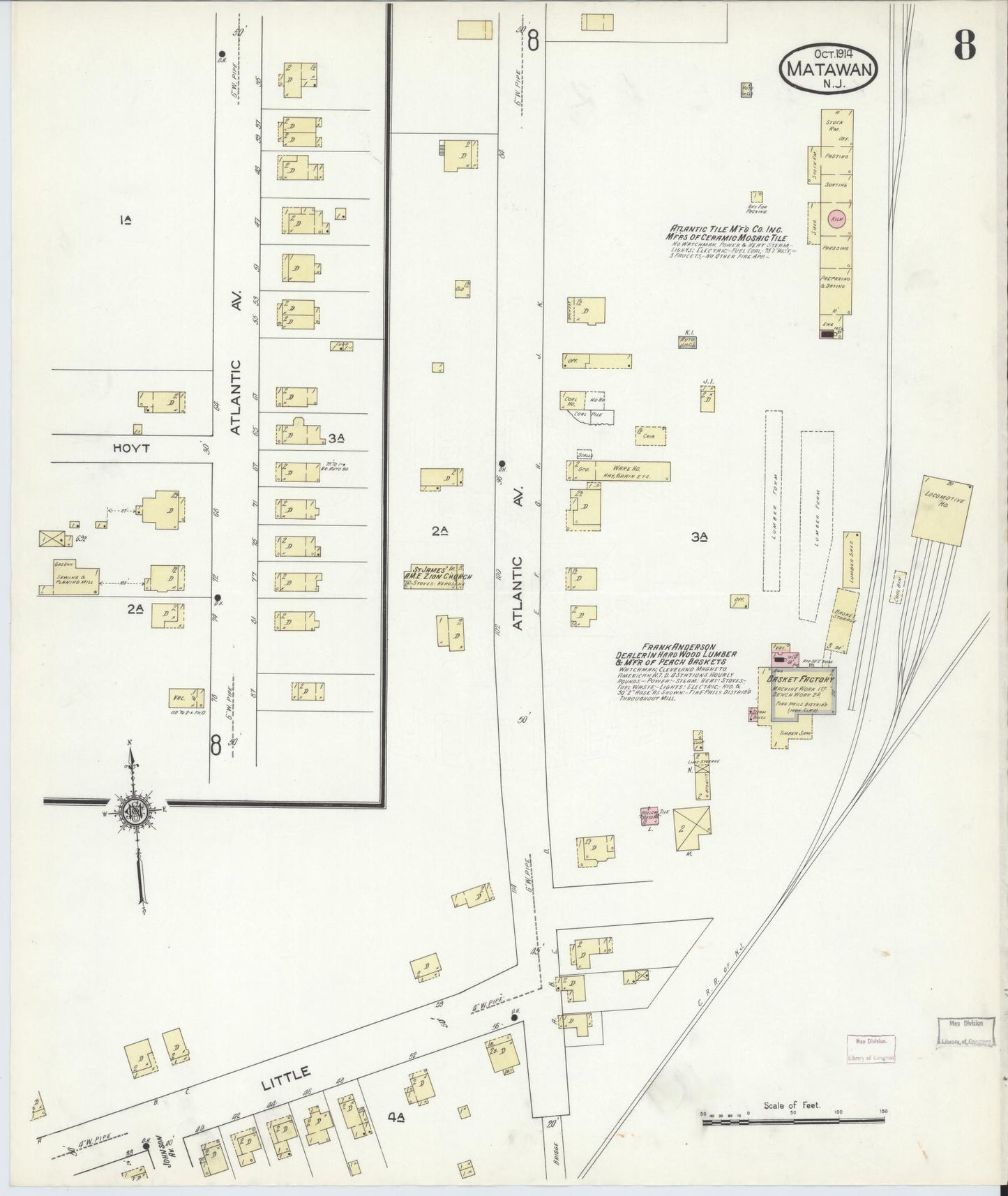 Sanborn Fire Insurance Map from Matawan, Monmouth County, New Jersey (1914), Sheet #0008 - Complete Map Set gallery image, historic Sanborn map, vintage wall art, New Jersey New Jersey