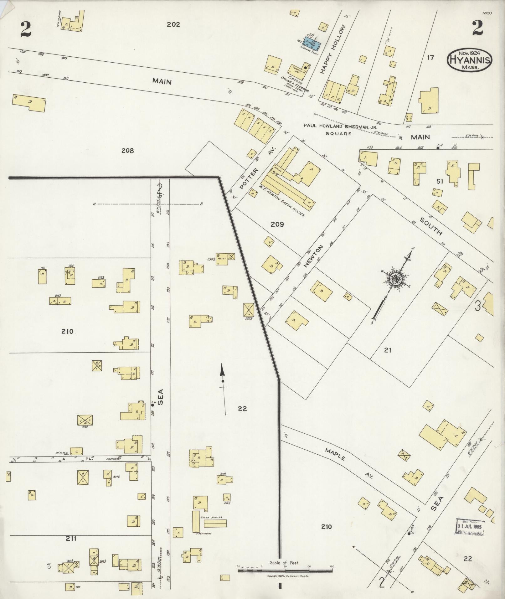 Sanborn Fire Insurance Map from Hyannis, Barnstable County, Massachusetts (1924), Sheet #0002 - Complete Map Set gallery image, historic Sanborn map, vintage wall art, Massachusetts Massachusetts