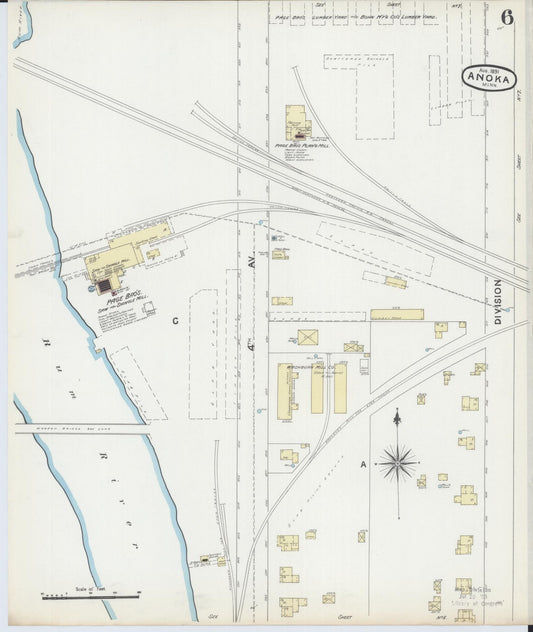 Sanborn Fire Insurance Map from Anoka, Anoka County, Minnesota (1891), Sheet #0006 - Historic Sanborn Fire Insurance Map Print, vintage old map wall art, antique decor, genealogy gift, Minnesota Minnesota map