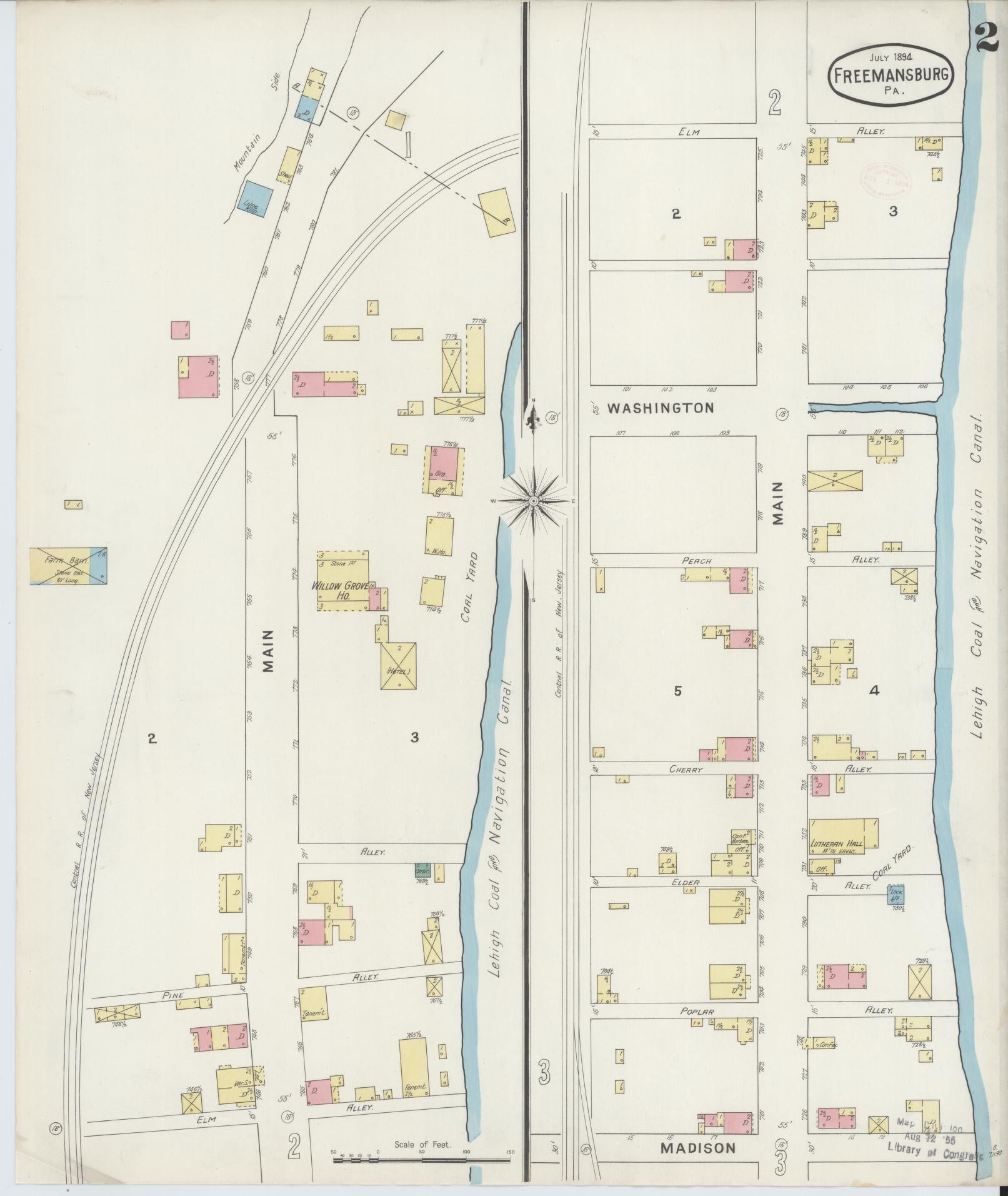 Sanborn Fire Insurance Map from Freemansburg, Northampton County, Pennsylvania (1894), Sheet #0002 - Historic Sanborn Fire Insurance Map Print, vintage old map wall art, antique decor, genealogy gift, Pennsylvania Pennsylvania map