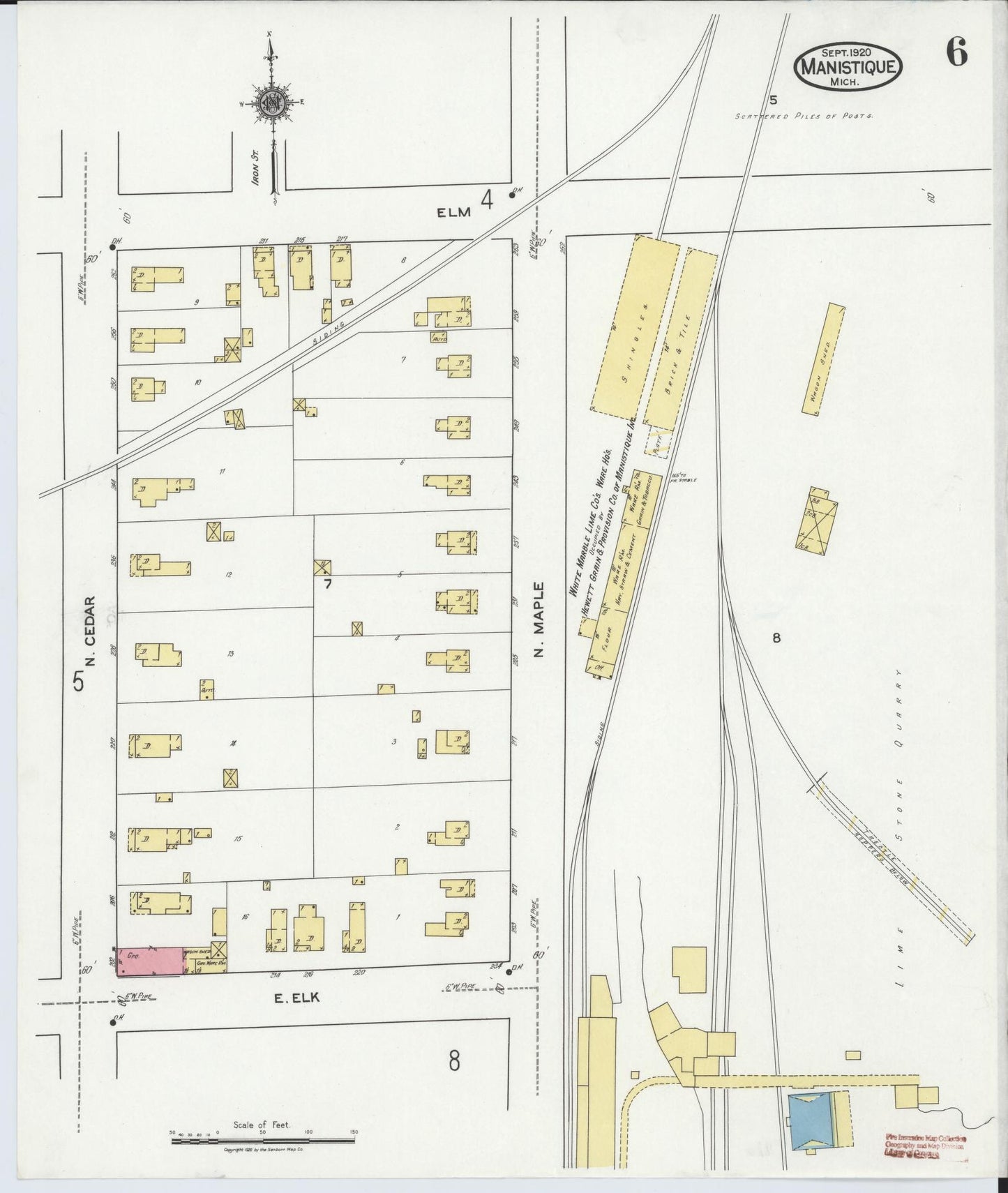 Sanborn Fire Insurance Map from Manistique, Schoolcraft County, Michigan (1920), Sheet #0006 - Complete Map Set gallery image, historic Sanborn map, vintage wall art, Michigan Michigan