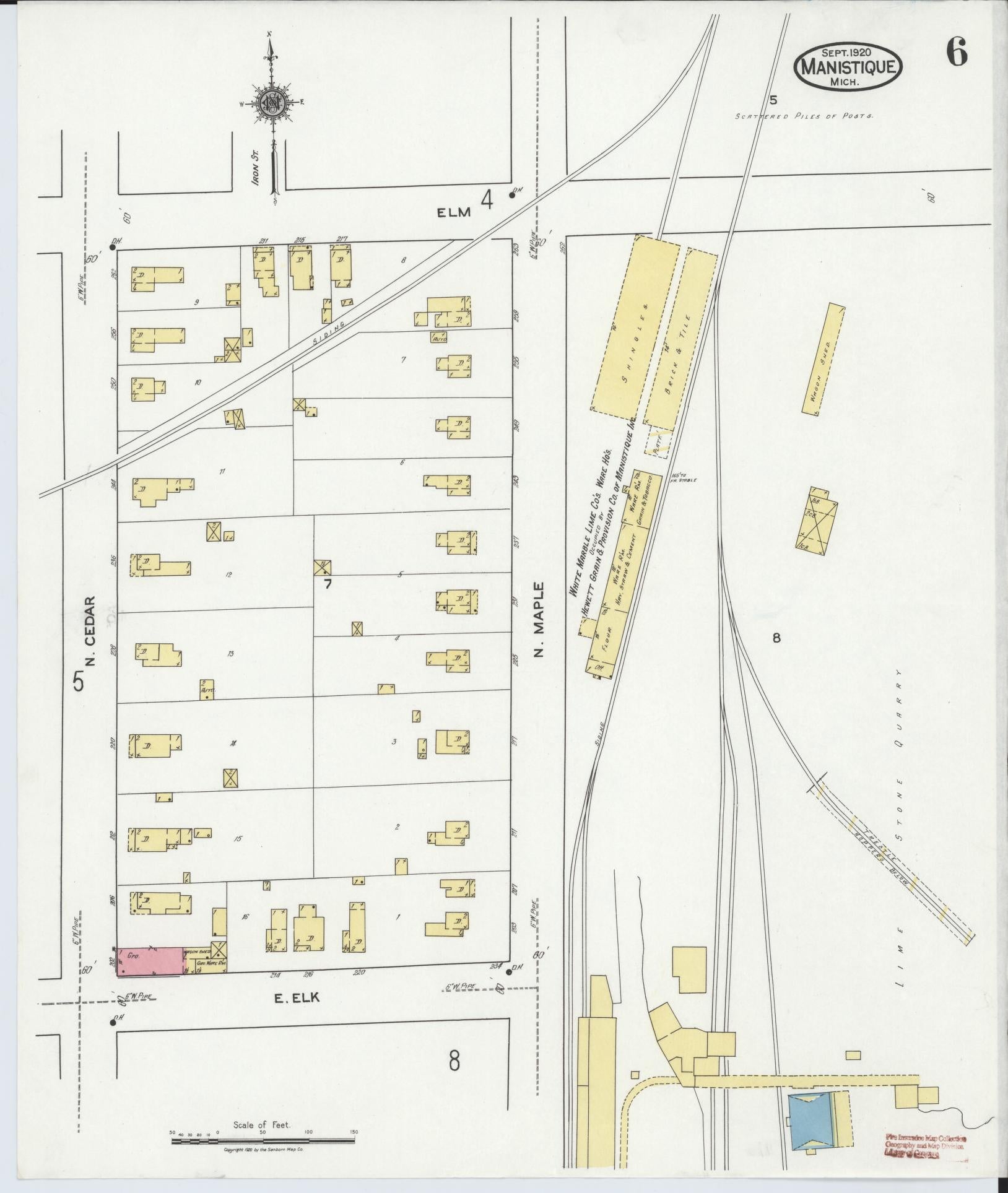Sanborn Fire Insurance Map from Manistique, Schoolcraft County, Michigan (1920), Sheet #0006 - Complete Map Set gallery image, historic Sanborn map, vintage wall art, Michigan Michigan