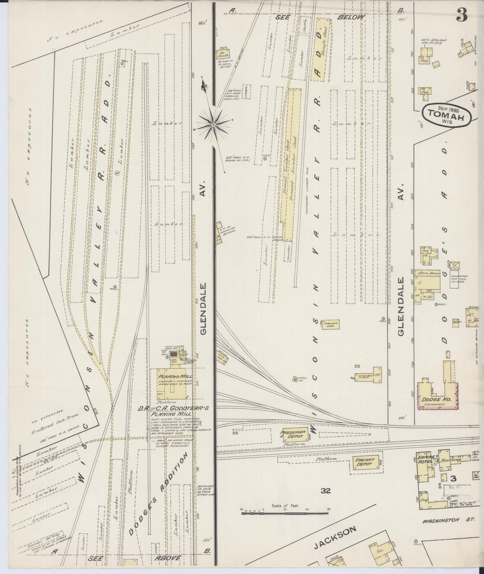 Sanborn Fire Insurance Map from Tomah, Monroe County, Wisconsin (1885), Sheet #0003 - Complete Map Set gallery image, historic Sanborn map, vintage wall art, Wisconsin Wisconsin