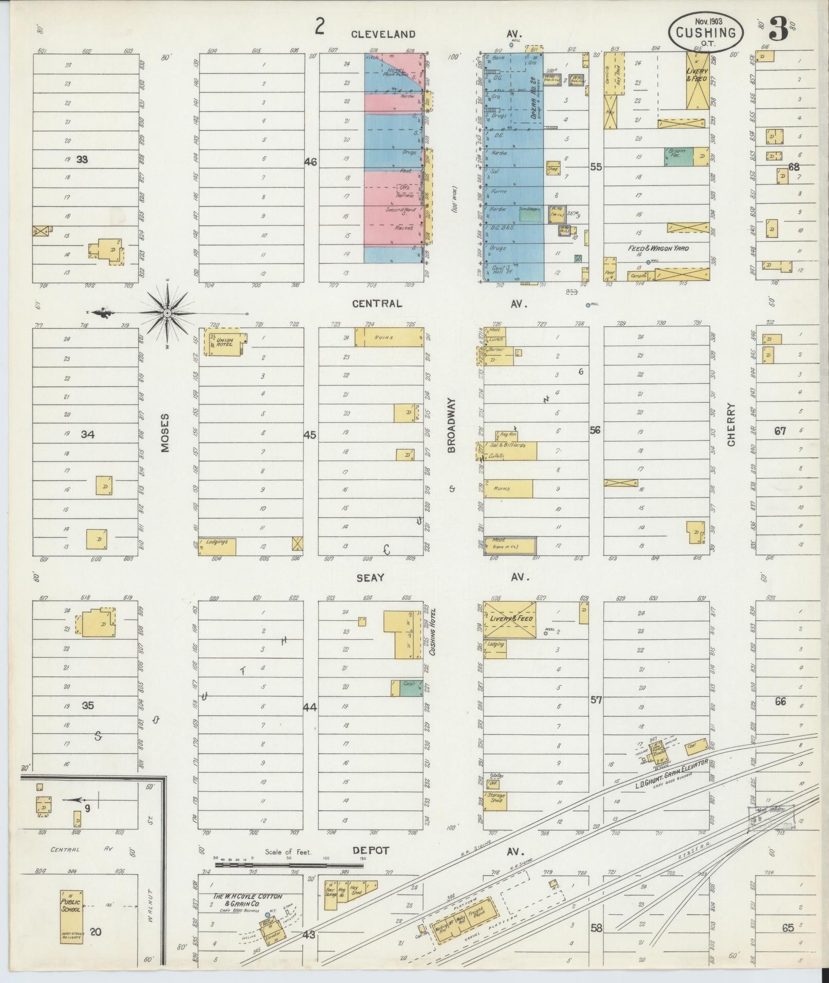 Sanborn Fire Insurance Map from Cushing, Payne County, Oklahoma (1903), Sheet #0003 - Historic Sanborn Fire Insurance Map Print, vintage old map wall art, antique decor, genealogy gift, Oklahoma Oklahoma map