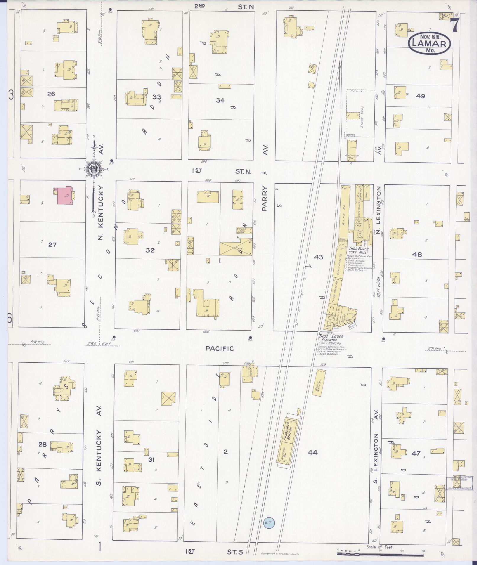 Sanborn Fire Insurance Map from Lamar, Barton County, Missouri (1916), Sheet #0007 - Complete Map Set gallery image, historic Sanborn map, vintage wall art, Missouri Missouri