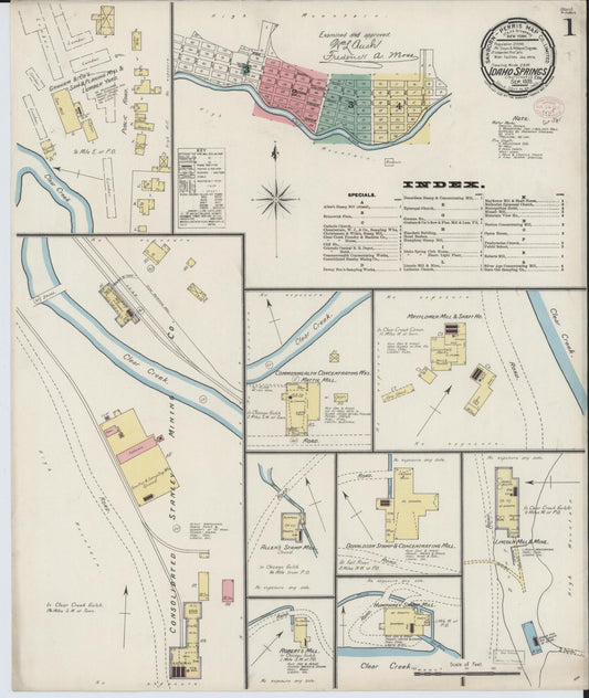 Sanborn Fire Insurance Map from Idaho Springs, Clear Creek County, Colorado (1895), Sheet #0001 - Historic Sanborn Fire Insurance Map Print, vintage old map wall art, antique decor, genealogy gift, Colorado Colorado map