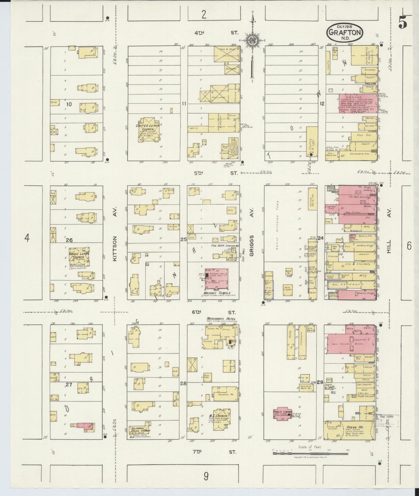 Sanborn Fire Insurance Map from Grafton, Walsh County, North Dakota (1918), Sheet #0005 - Complete Map Set gallery image, historic Sanborn map, vintage wall art, North Dakota North Dakota