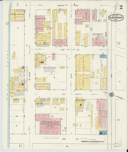 Sanborn Fire Insurance Map from Benton Harbor, Berrien County, Michigan (1917), Sheet #0002 - Historic Sanborn Fire Insurance Map Print, vintage old map wall art, antique decor, genealogy gift, Michigan Michigan map