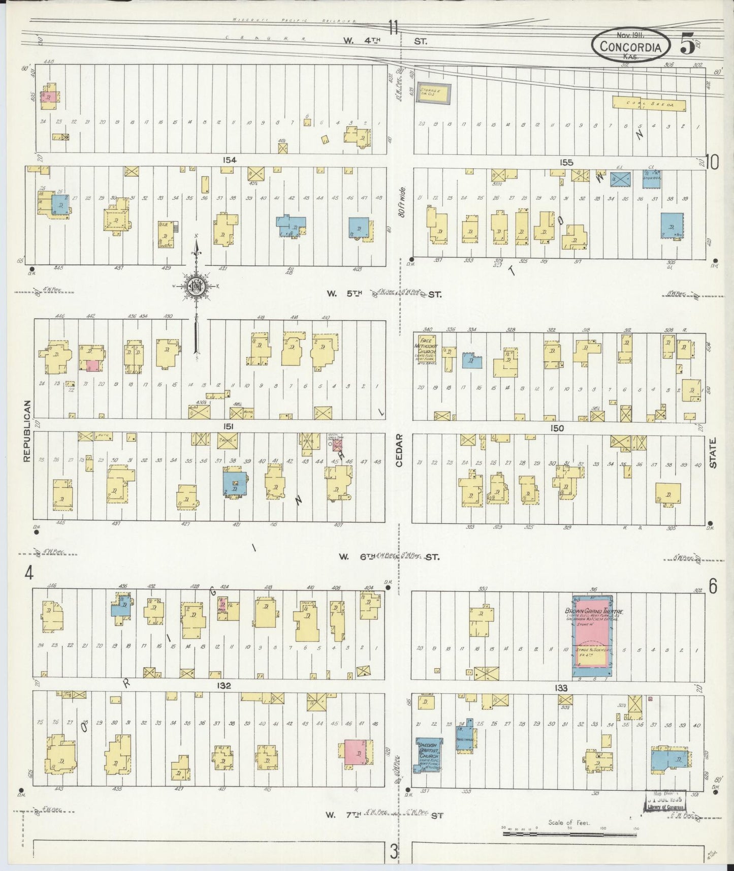 Sanborn Fire Insurance Map from Concordia, Cloud County, Kansas (1911), Sheet #0005 - Complete Map Set gallery image, historic Sanborn map, vintage wall art, Kansas Kansas