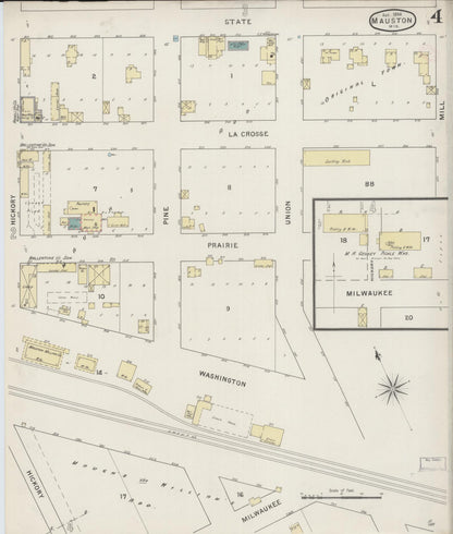 Sanborn Fire Insurance Map from Mauston, Juneau County, Wisconsin (1894), Sheet #0004 - Historic Sanborn Fire Insurance Map Print, vintage old map wall art, antique decor, genealogy gift, Wisconsin Wisconsin map