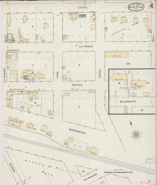Sanborn Fire Insurance Map from Mauston, Juneau County, Wisconsin (1894), Sheet #0004 - Historic Sanborn Fire Insurance Map Print, vintage old map wall art, antique decor, genealogy gift, Wisconsin Wisconsin map