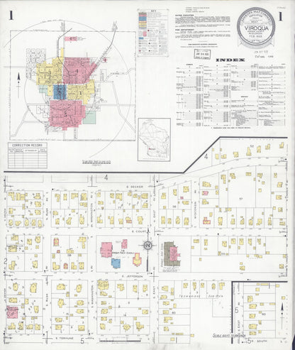 Sanborn Fire Insurance Map from Viroqua, Vernon County, Wisconsin (1933), Sheet #0001 - Complete Map Set gallery image, historic Sanborn map, vintage wall art, Wisconsin Wisconsin