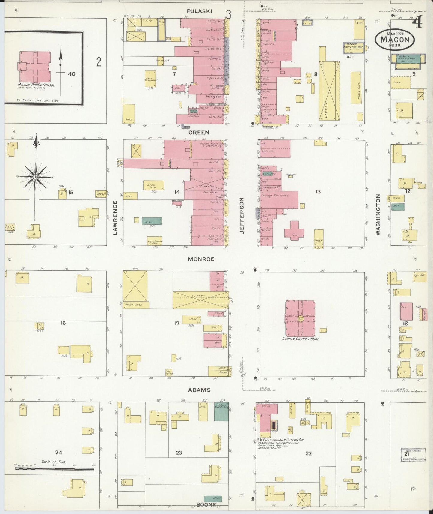 Sanborn Fire Insurance Map from Macon, Noxubee County, Mississippi (1909), Sheet #0004 - Complete Map Set gallery image, historic Sanborn map, vintage wall art, Mississippi Mississippi