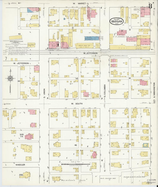 Sanborn Fire Insurance Map from Warsaw, Kosciusko County, Indiana (1917), Sheet #0008 - Historic Sanborn Fire Insurance Map Print, vintage old map wall art, antique decor, genealogy gift, Indiana Indiana map