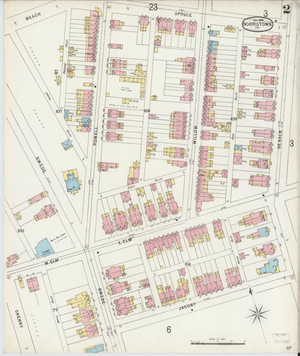 Sanborn Fire Insurance Map from Norristown, Montgomery County, Pennsylvania (1896), Sheet #0002 - Complete Map Set gallery image, historic Sanborn map, vintage wall art, Pennsylvania Pennsylvania