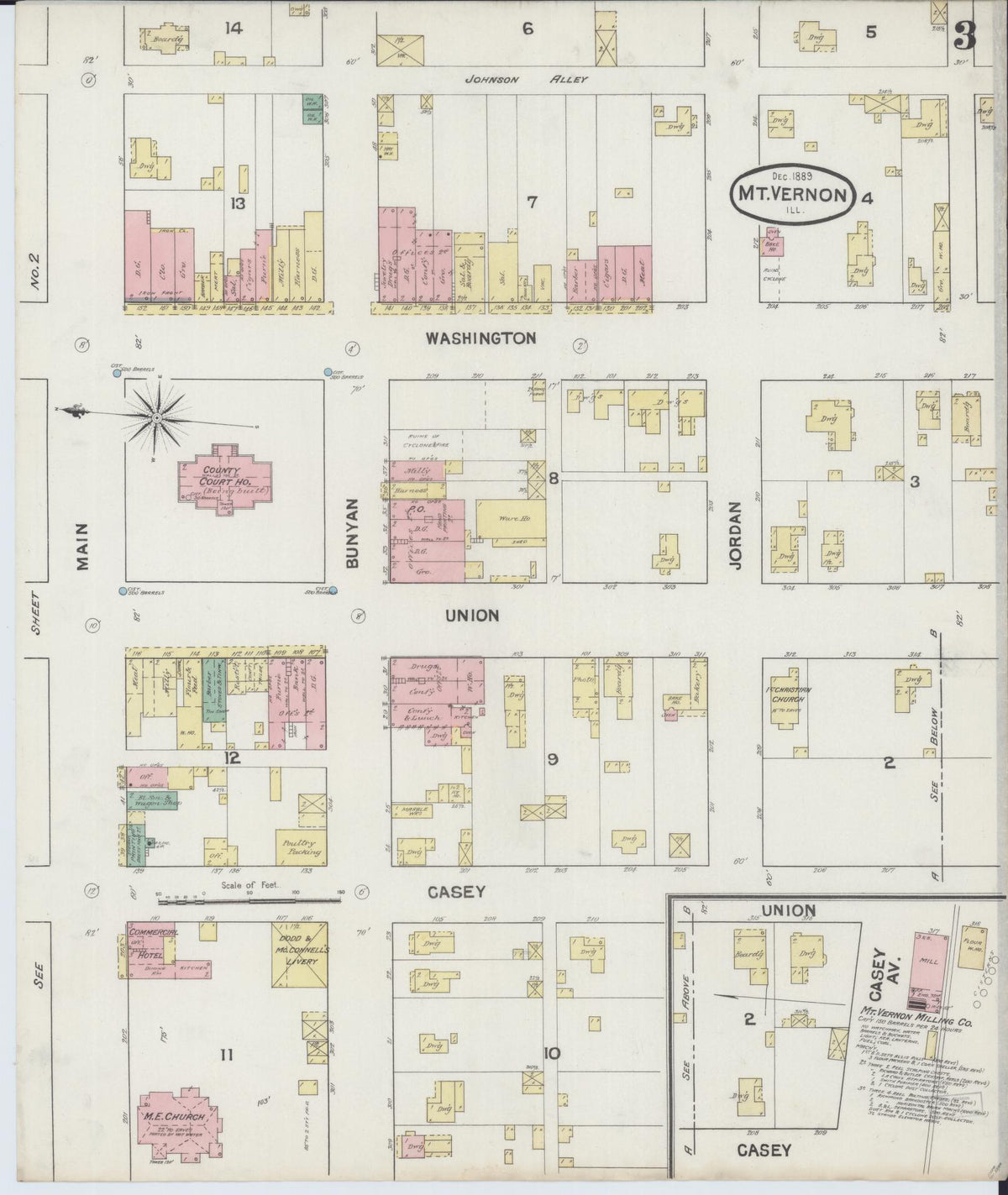 Sanborn Fire Insurance Map from Mount Vernon, Jefferson County, Illinois (1889), Sheet #0003 - Historic Sanborn Fire Insurance Map Print, vintage old map wall art, antique decor, genealogy gift, Illinois Illinois map