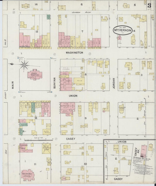 Sanborn Fire Insurance Map from Mount Vernon, Jefferson County, Illinois (1889), Sheet #0003 - Historic Sanborn Fire Insurance Map Print, vintage old map wall art, antique decor, genealogy gift, Illinois Illinois map