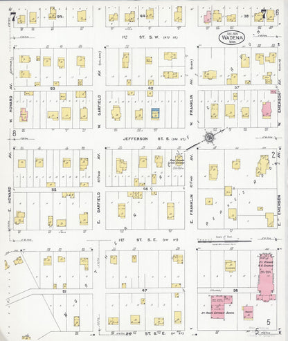 Sanborn Fire Insurance Map from Wadena, Wadena County, Minnesota (1924), Sheet #0007 - Historic Sanborn Fire Insurance Map Print, vintage old map wall art, antique decor, genealogy gift, Minnesota Minnesota map