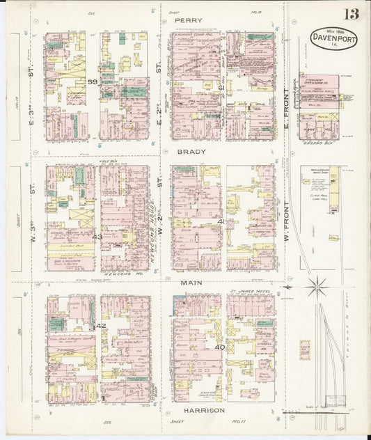 Sanborn Fire Insurance Map from Davenport, Scott County, Iowa (1886), Sheet #0013 - Historic Sanborn Fire Insurance Map Print, vintage old map wall art