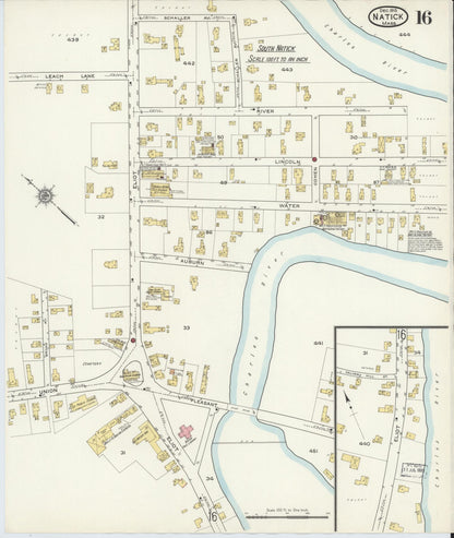 Sanborn Fire Insurance Map from Natick, Middlesex County, Massachusetts (1915), Sheet #0016 - Historic Sanborn Fire Insurance Map Print, vintage old map wall art, antique decor, genealogy gift, Massachusetts Massachusetts map