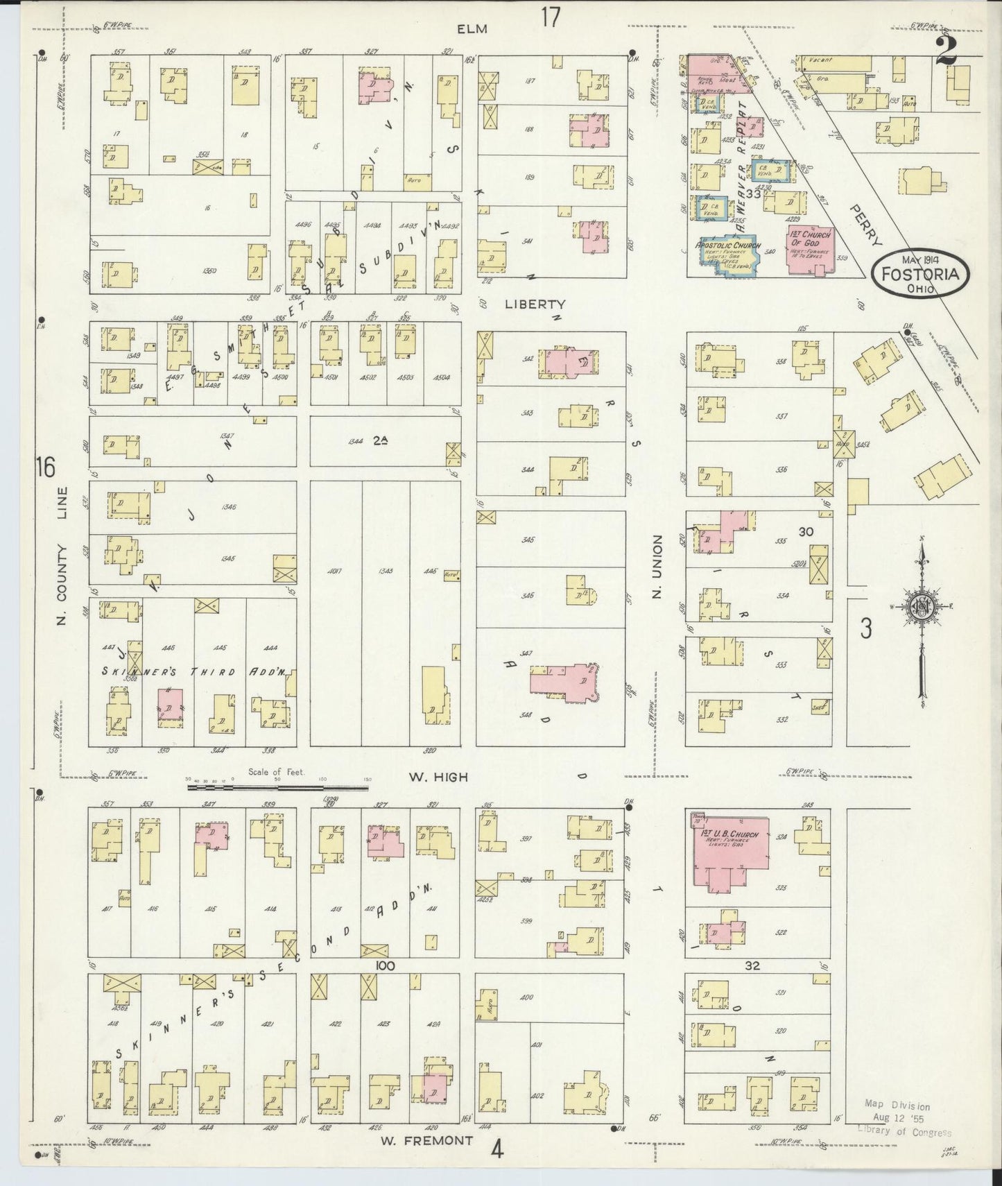 Sanborn Fire Insurance Map from Fostoria, Seneca, Hancock, And Wood Counties, Ohio (1914), Sheet #0002 - Historic Sanborn Fire Insurance Map Print, vintage old map wall art, antique decor, genealogy gift, Ohio Ohio map