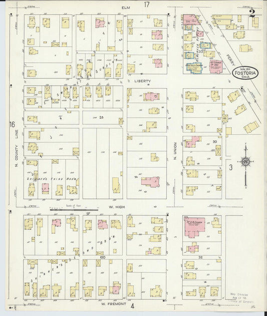 Sanborn Fire Insurance Map from Fostoria, Seneca, Hancock, And Wood Counties, Ohio (1914), Sheet #0002 - Historic Sanborn Fire Insurance Map Print, vintage old map wall art, antique decor, genealogy gift, Ohio Ohio map