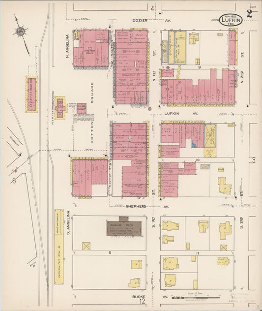 Sanborn Fire Insurance Map from Lufkin, Angelina County, Texas (1922), Sheet #0002 - Historic Sanborn Fire Insurance Map Print, vintage old map wall art, antique decor, genealogy gift, Texas Texas map