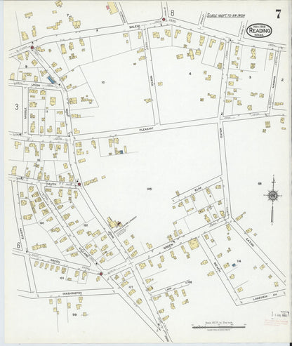 Sanborn Fire Insurance Map from Reading, Middlesex County, Massachusetts (1918), Sheet #0007 - Historic Sanborn Fire Insurance Map Print, vintage old map wall art, antique decor, genealogy gift, Massachusetts Massachusetts map