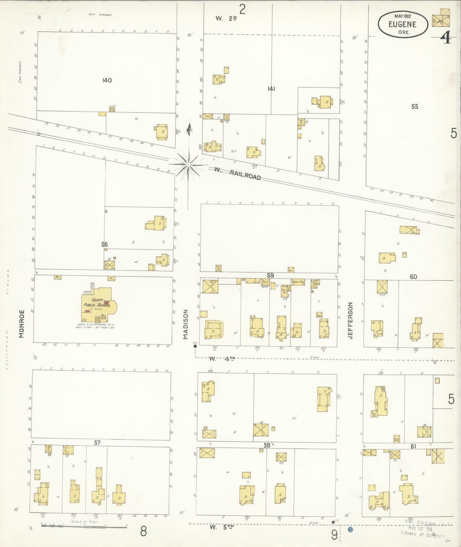 Sanborn Fire Insurance Map from Eugene, Lane County, Oregon (1902), Sheet #0004 - Complete Map Set gallery image, historic Sanborn map, vintage wall art, Oregon Oregon