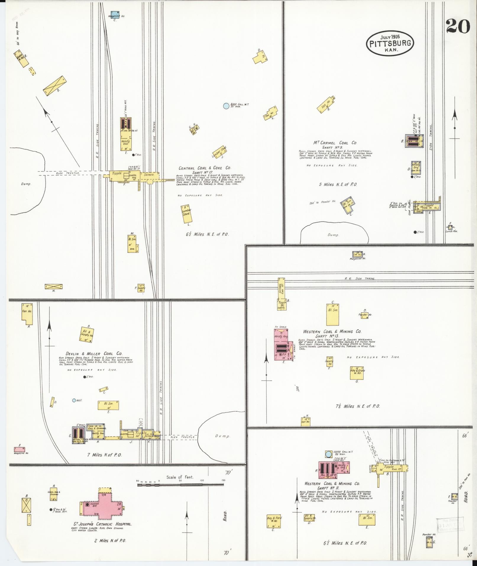Sanborn Fire Insurance Map from Pittsburg, Crawford County, Kansas (1905), Sheet #0020 - Complete Map Set gallery image, historic Sanborn map, vintage wall art, Kansas Kansas