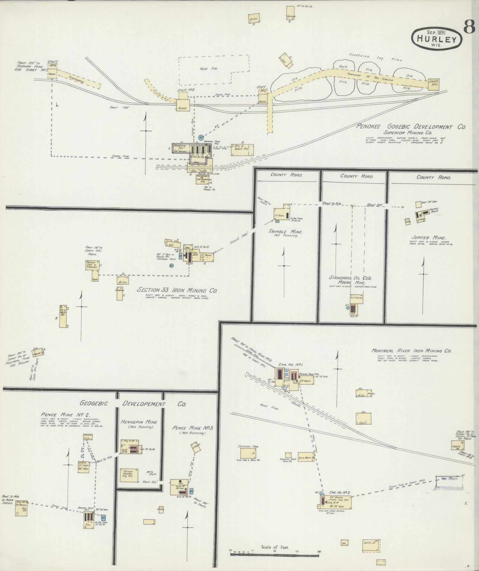 Sanborn Fire Insurance Map from Hurley, Iron County, Wisconsin (1891), Sheet #0008 - Historic Sanborn Fire Insurance Map Print, vintage old map wall art, antique decor, genealogy gift, Wisconsin Wisconsin map