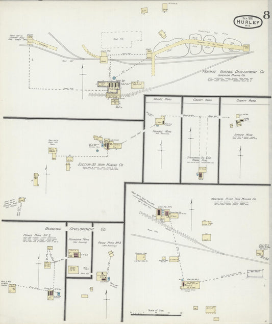 Sanborn Fire Insurance Map from Hurley, Iron County, Wisconsin (1891), Sheet #0008 - Historic Sanborn Fire Insurance Map Print, vintage old map wall art, antique decor, genealogy gift, Wisconsin Wisconsin map