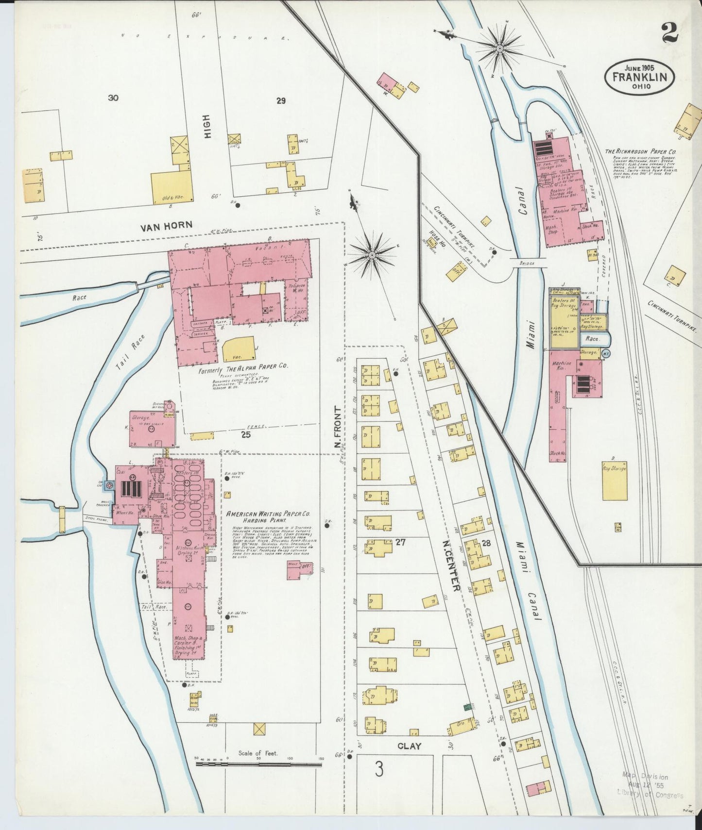 Sanborn Fire Insurance Map from Franklin, Warren County, Ohio (1905), Sheet #0002 - Historic Sanborn Fire Insurance Map Print, vintage old map wall art, antique decor, genealogy gift, Ohio Ohio map