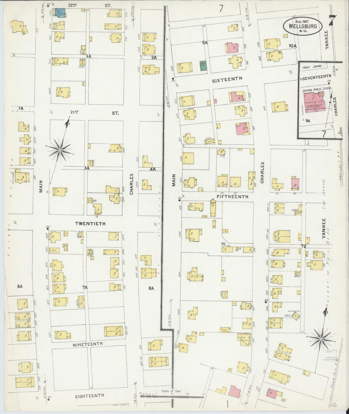 Sanborn Fire Insurance Map from Wellsburg, Brooke County, West Virginia (1907), Sheet #0007 - Complete Map Set gallery image, historic Sanborn map, vintage wall art, West Virginia West Virginia