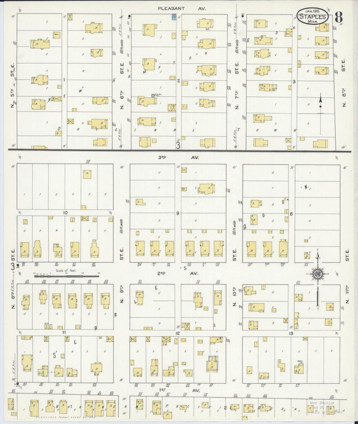 Sanborn Fire Insurance Map from Staples, Todd County, Minnesota (1916), Sheet #0008 - Historic Sanborn Fire Insurance Map Print, vintage old map wall art, antique decor, genealogy gift, Minnesota Minnesota map