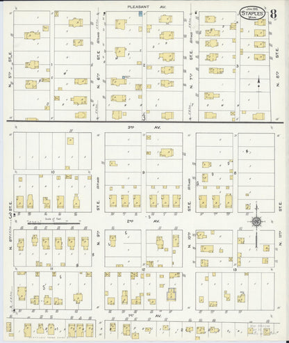 Sanborn Fire Insurance Map from Staples, Todd County, Minnesota (1916), Sheet #0008 - Historic Sanborn Fire Insurance Map Print, vintage old map wall art, antique decor, genealogy gift, Minnesota Minnesota map