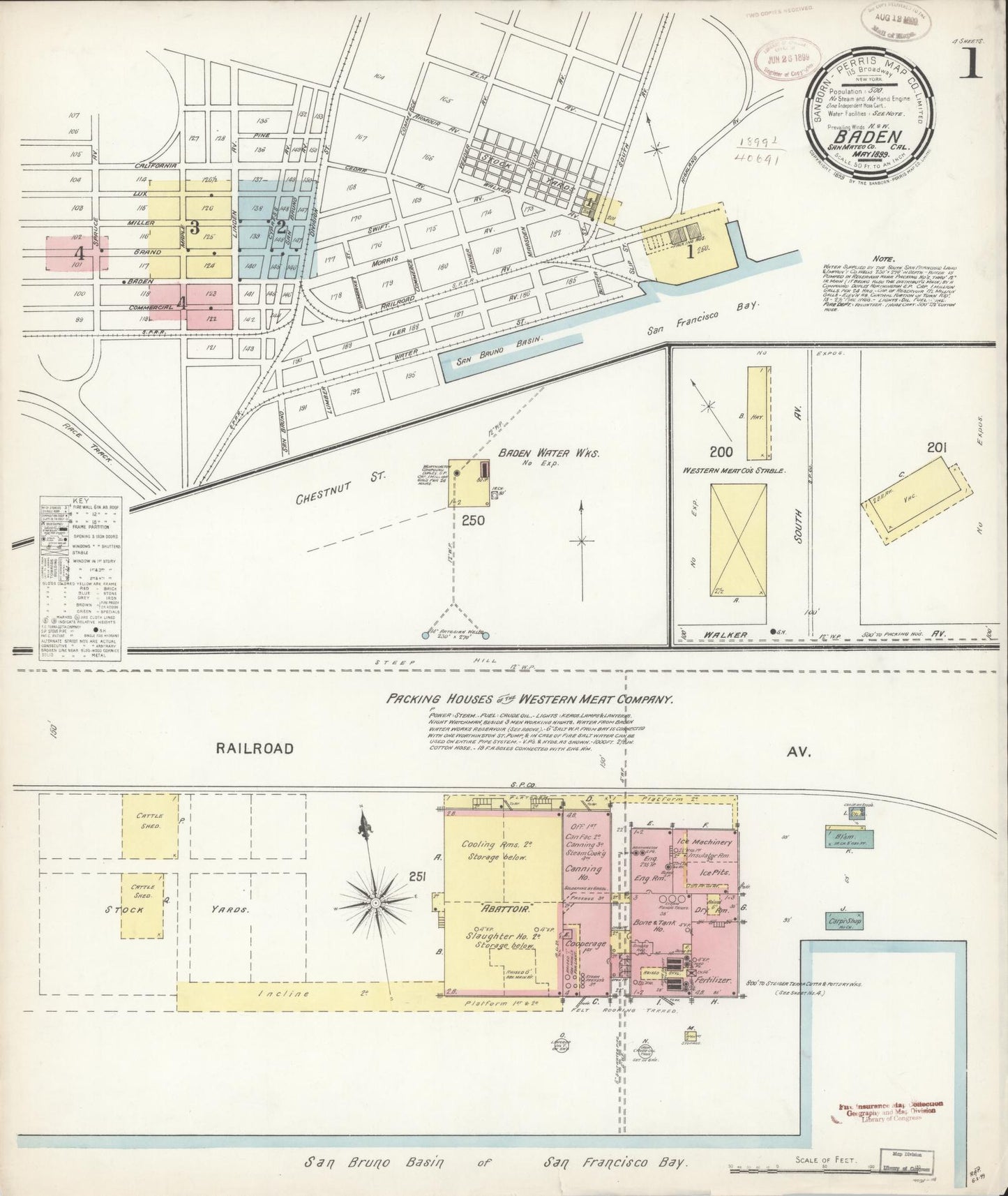 Sanborn Fire Insurance Map from Baden, San Mateo County, California (1899), Sheet #0001 - Historic Sanborn Fire Insurance Map Print, vintage old map wall art, antique decor, genealogy gift, California California map